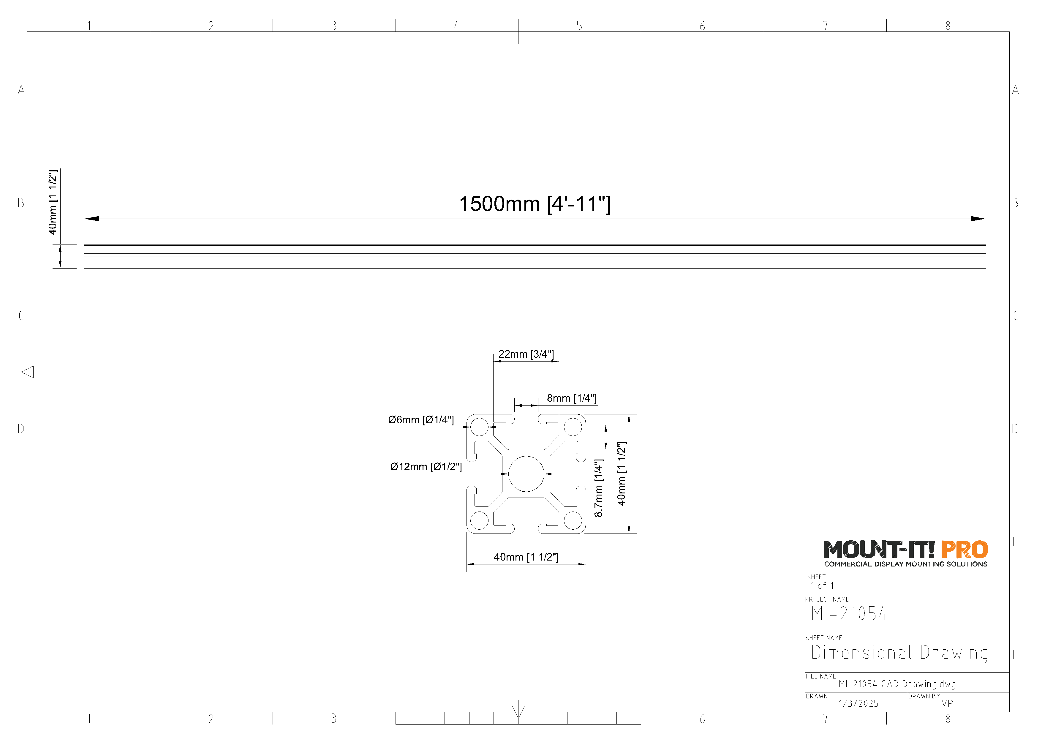40mmx40mm Box-Type Mounting Rail - 1500mm