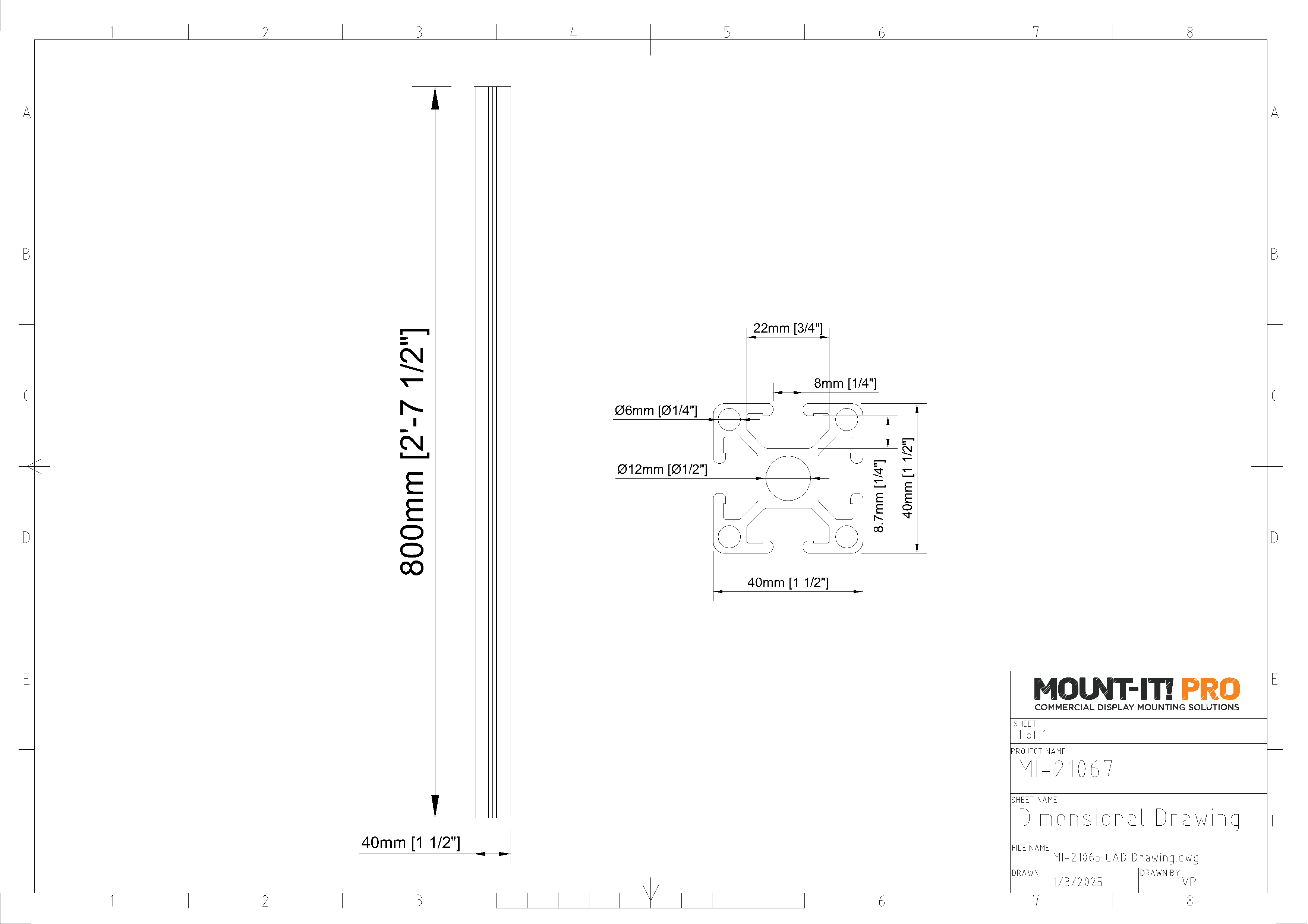40mmx40mm Box-Type Mounting Rail - 800mm