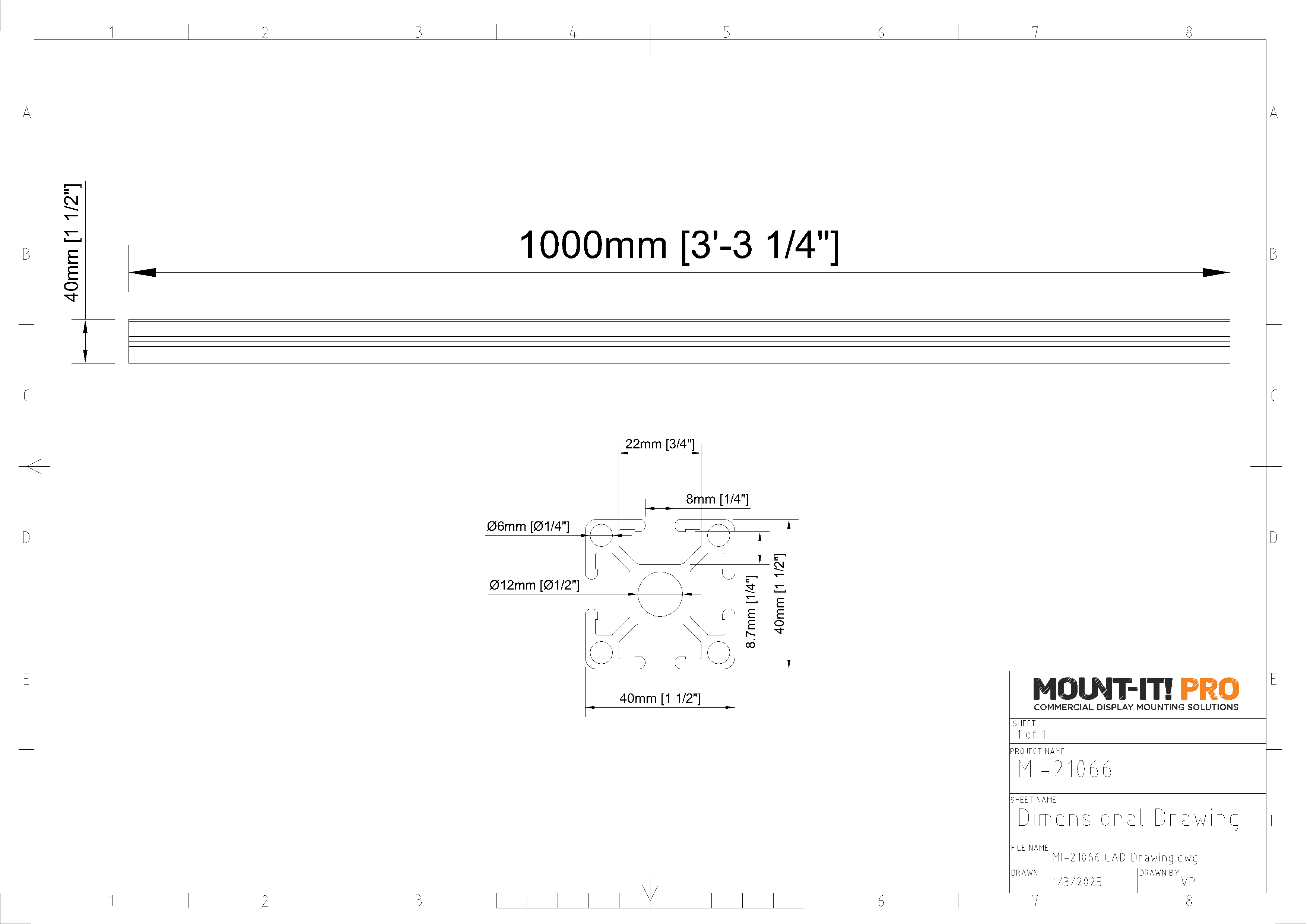 40mmx40mm Box-Type Mounting Rail - 1000mm