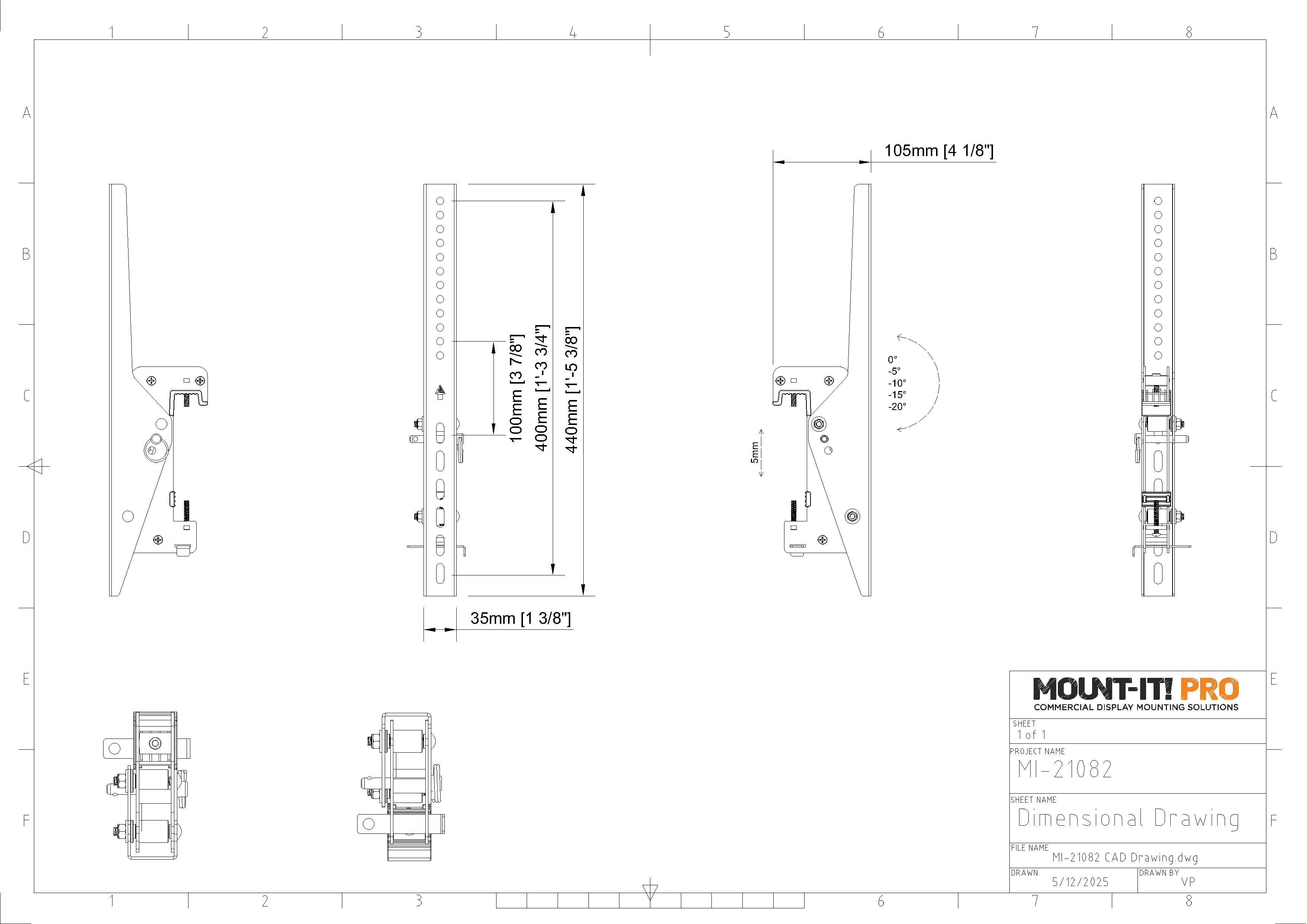 Tilt Mounting Bracket for Series 2 - 400mm, 15.75” (2pcs/set)