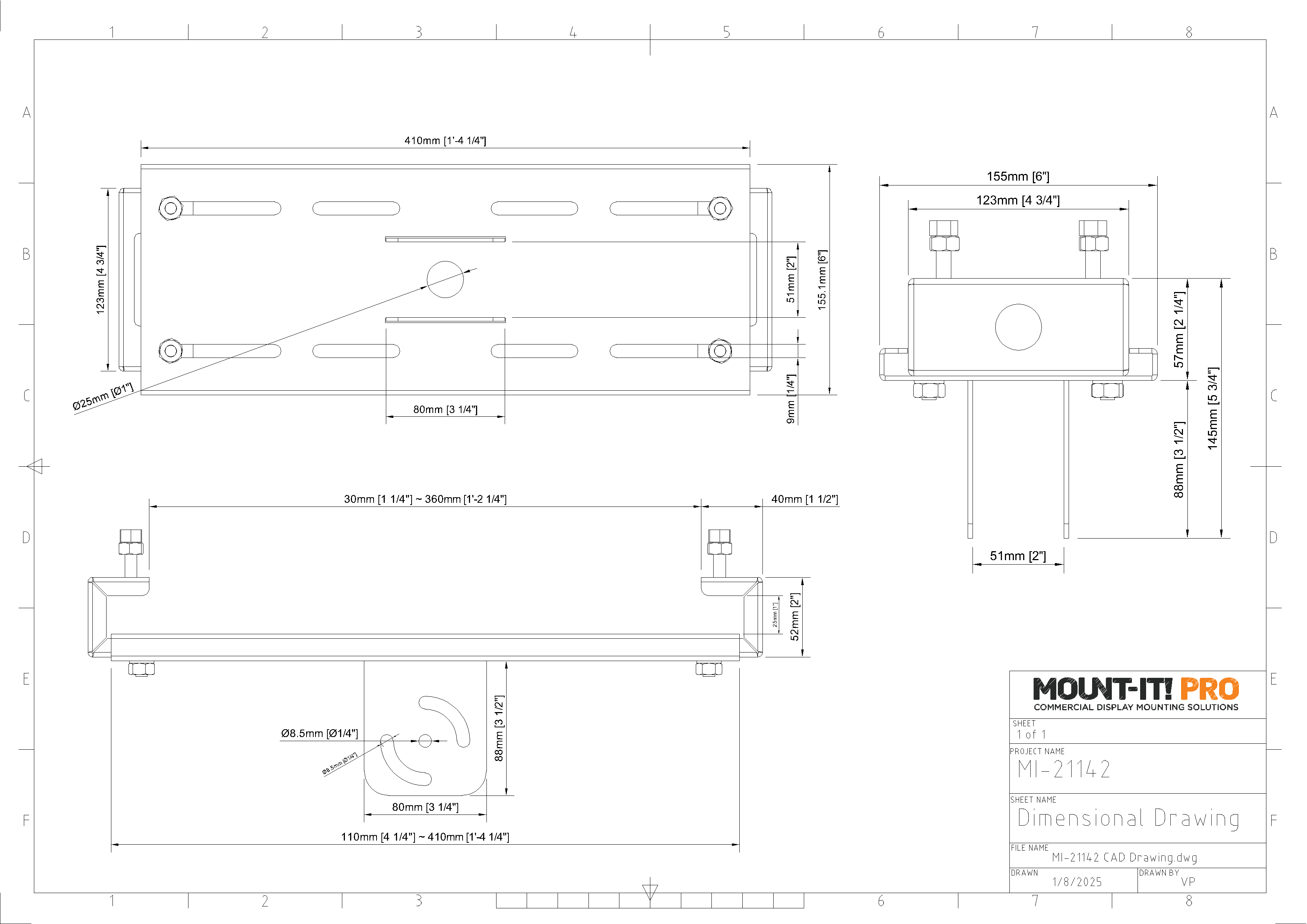 Large I-Beam Ceiling Mount Plate- For MI-20100 Series Ceiling Mounts