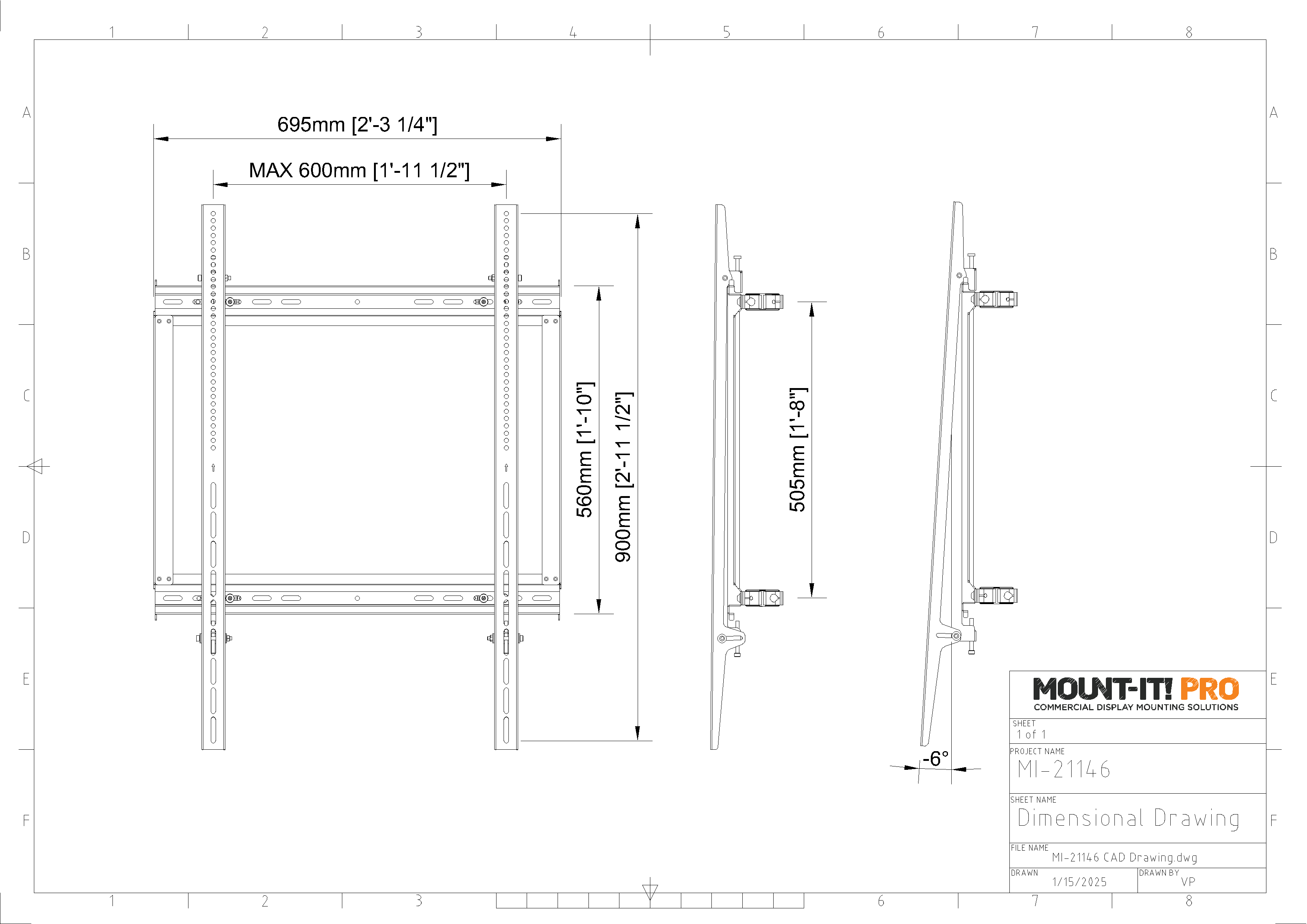Heavy-Duty Portrait Mounting Bracket for Floor-to-Ceiling Mounts