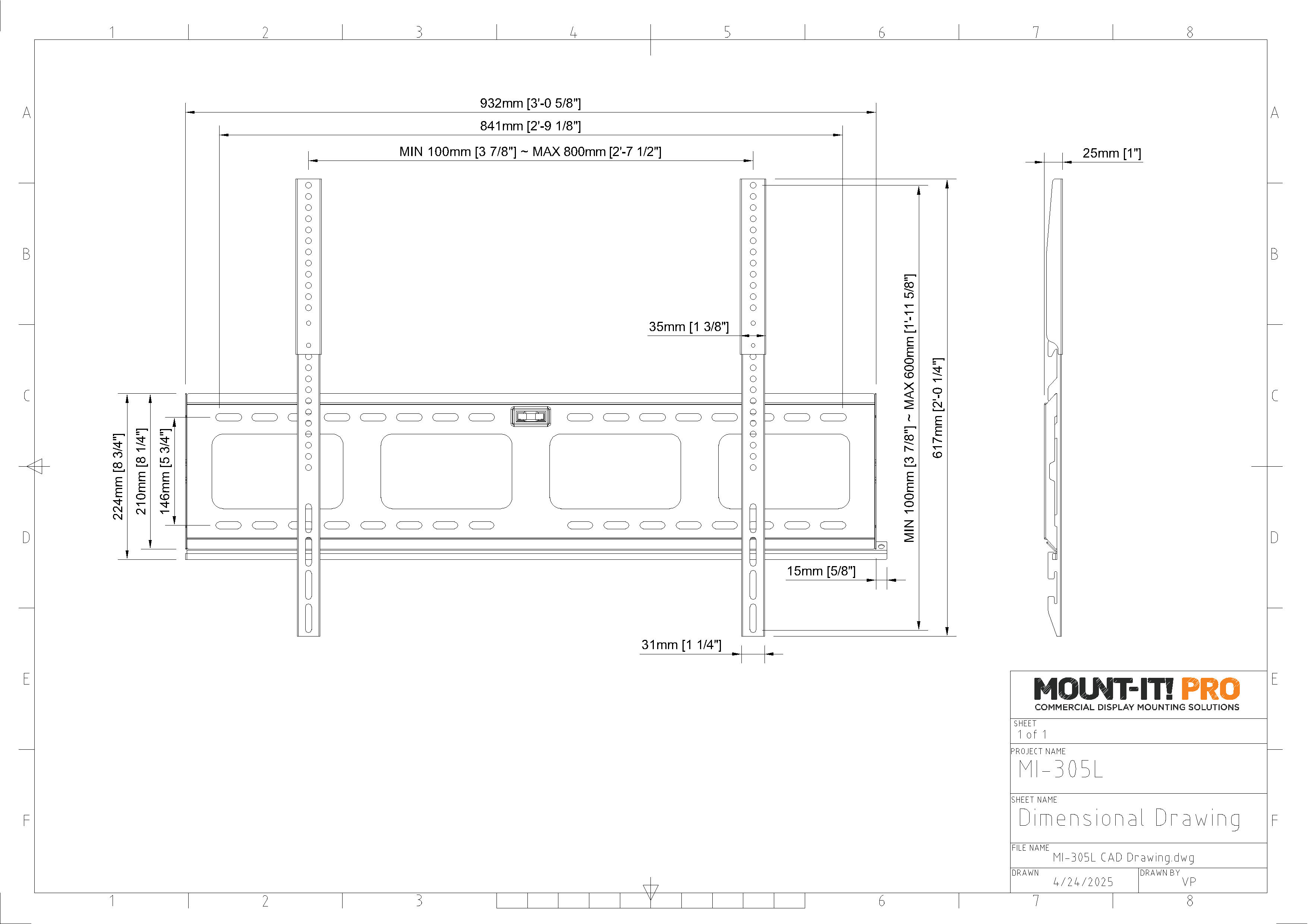 Heavy-Duty Low-Profile Fixed Wall Mount ADA Compliant