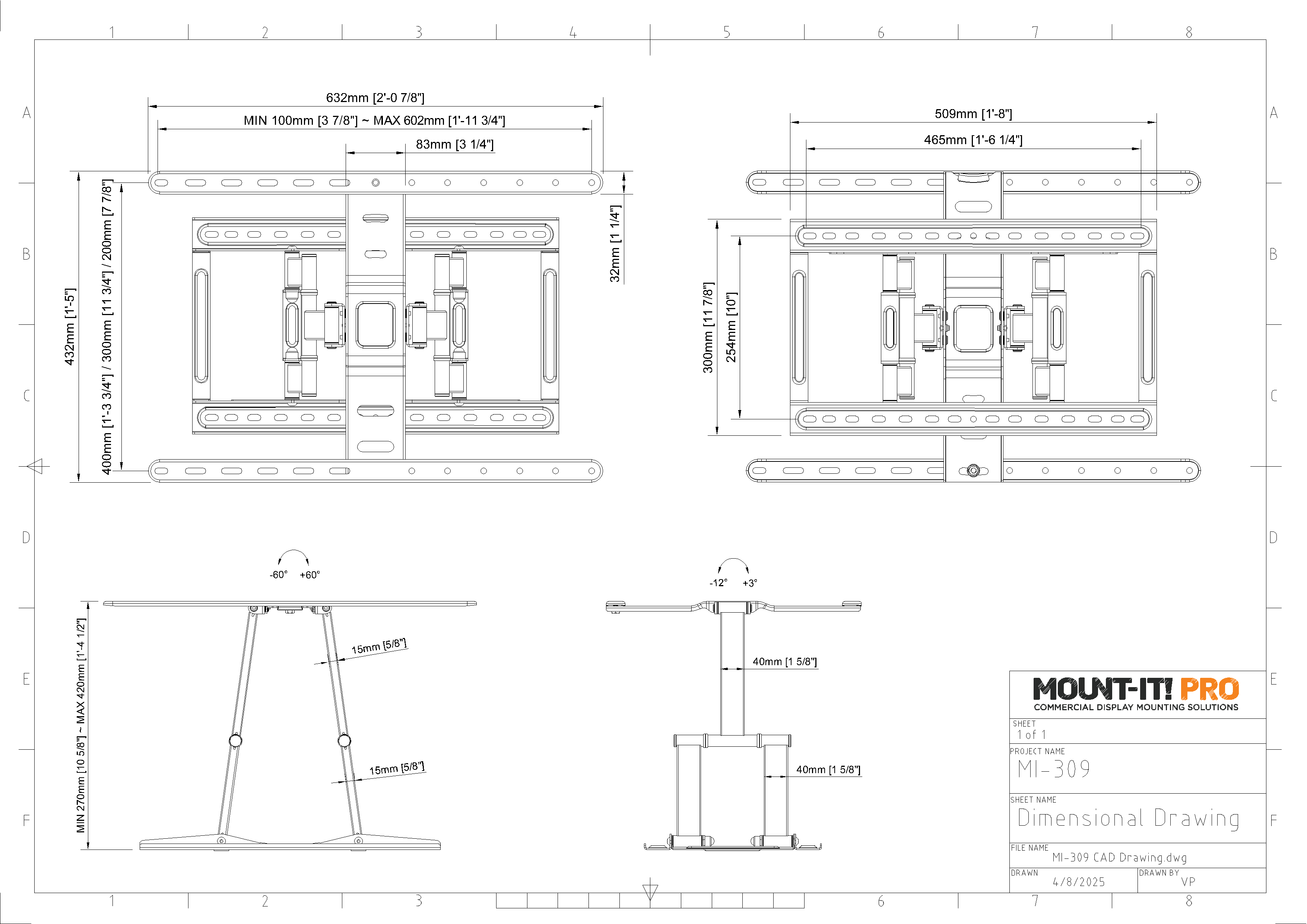 Ultra-Slim Full Motion Wall Mount ADA Compliant