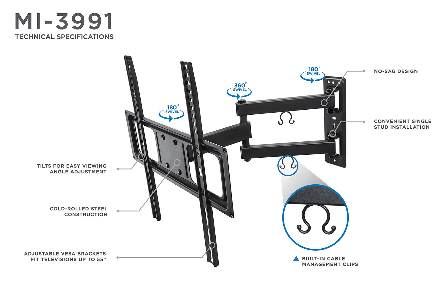 Articulating Wall Mount for Screens 26”-55”