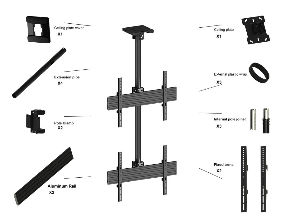 Dual-Screen Single Pole Ceiling Mount (Top-to-Bottom)
