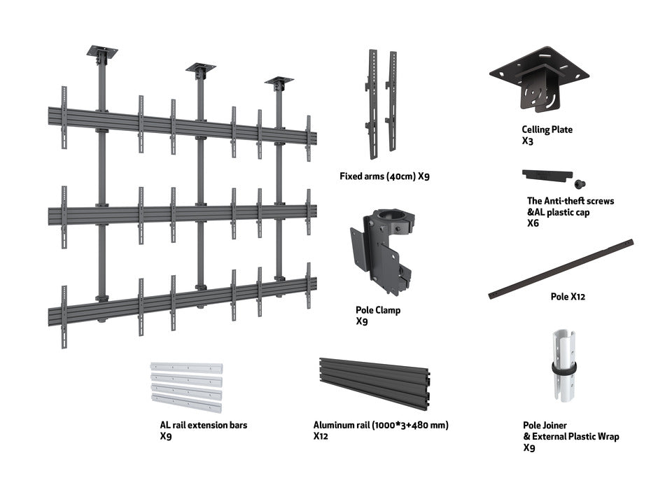 Nine-Screen Three-Pole Ceiling Mount parts