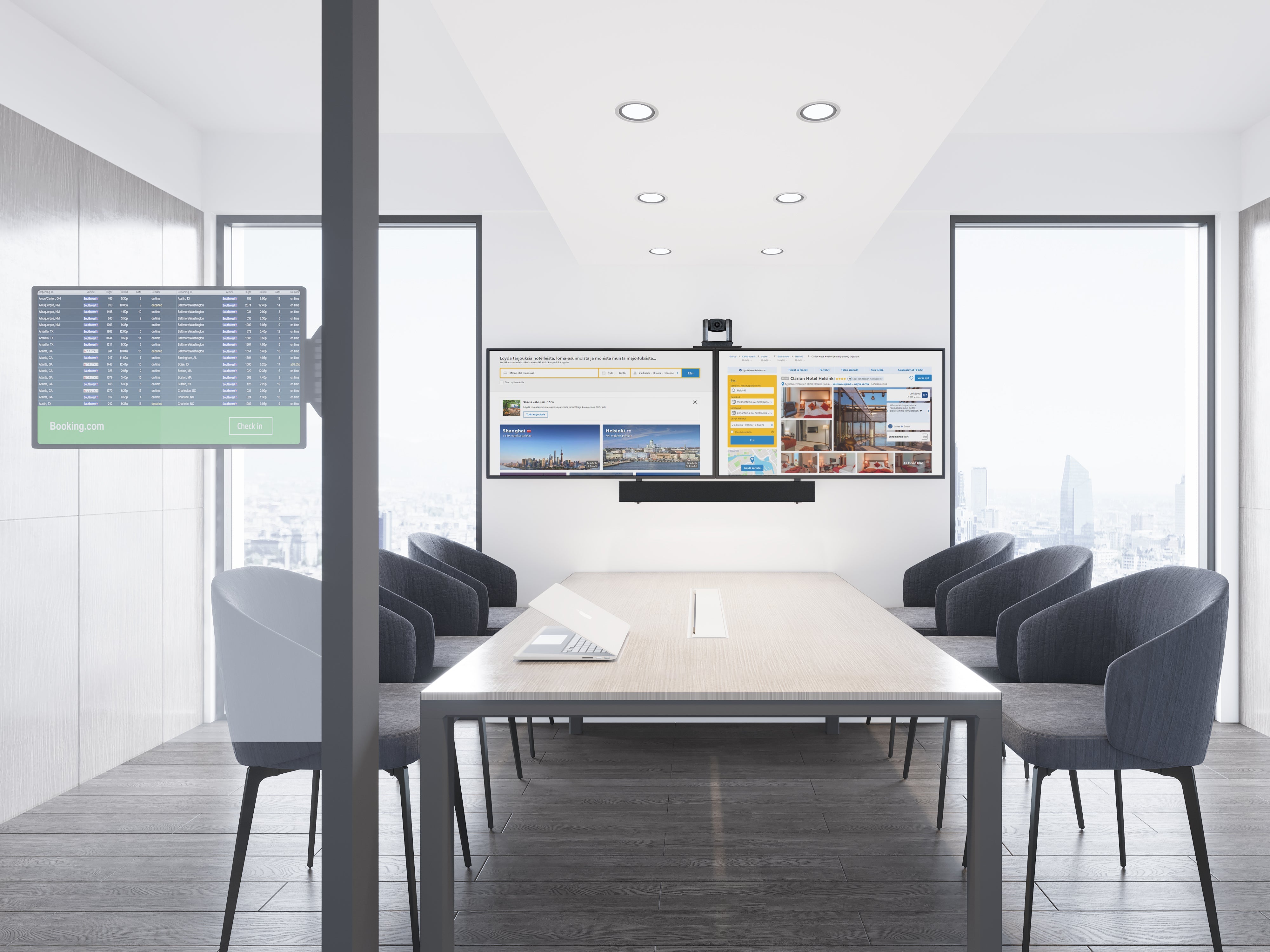 Dual-Screen Video Conference Mount System with Soundbar Mount and Camera Shelf (Up to 75” Screens)