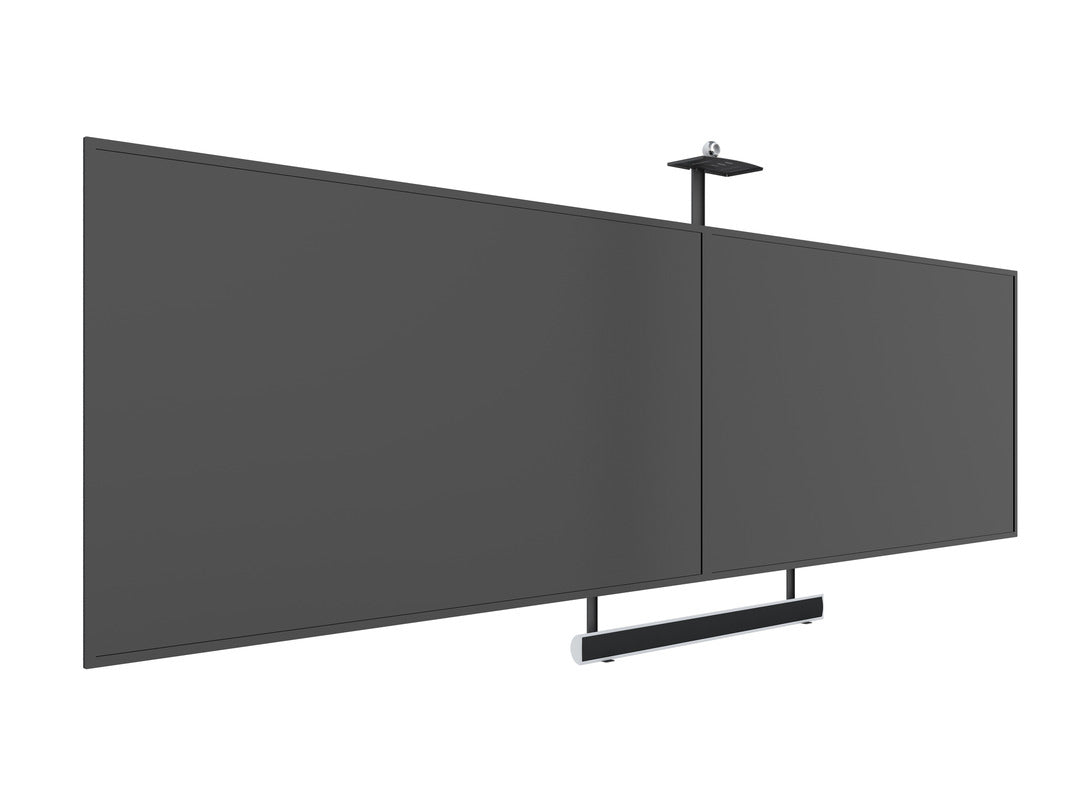 Dual-Screen Video Conference Mount System with Soundbar Mount and Camera Shelf (Up to 75” Screens)