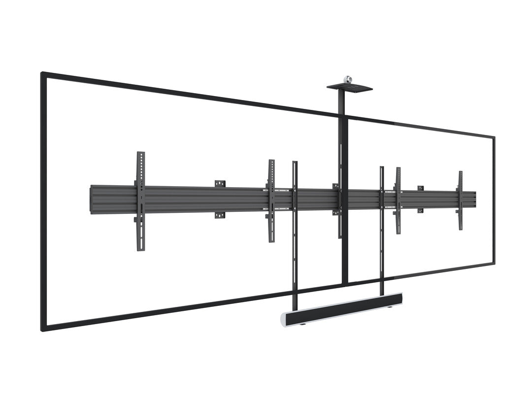 Dual-Screen Video Conference Mount System with Soundbar Mount and Camera Shelf (Up to 90” Screens)