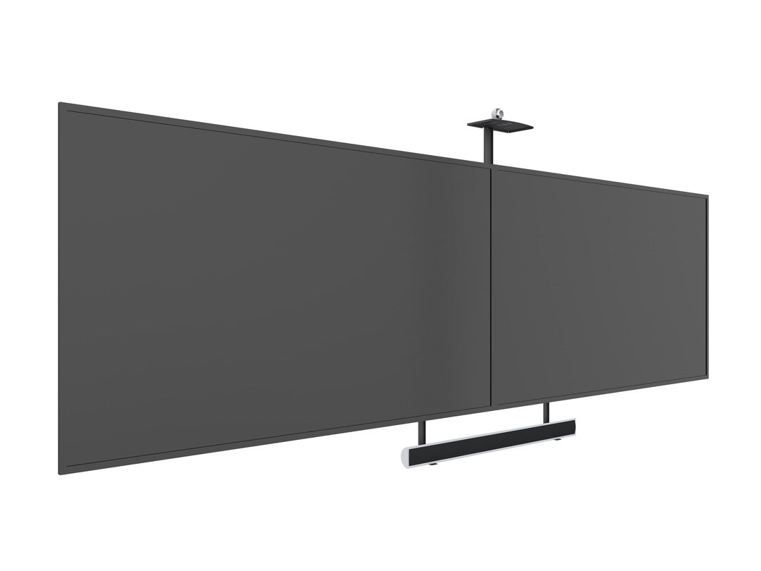 Dual-Screen Video Conference Mount System with Soundbar Mount and Camera Shelf (Up to 90” Screens)