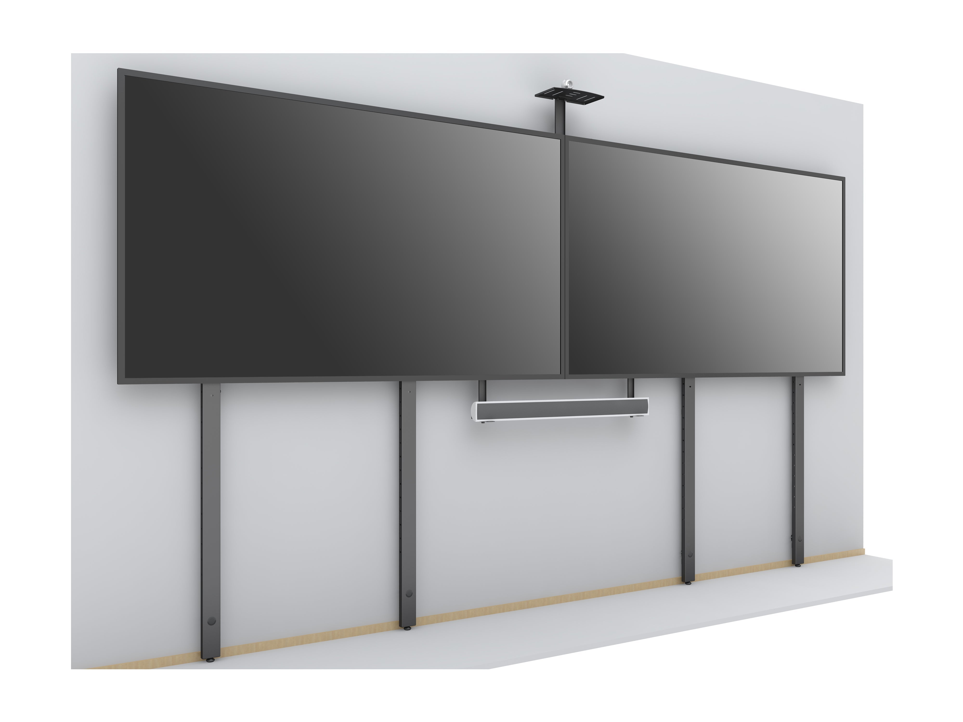 Dual-Screen Video Conference Mount System with Soundbar Mount and Camera Shelf (Up to 90” Screens)